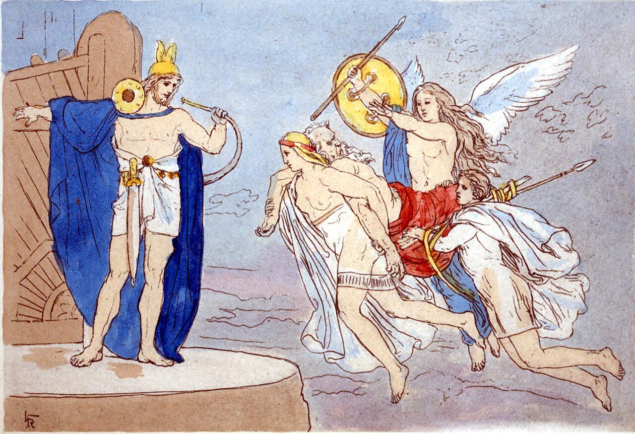Lorenz Frølich (1820-1908), Heimdallr and the Valkyries, ca. 1895. Public domain.