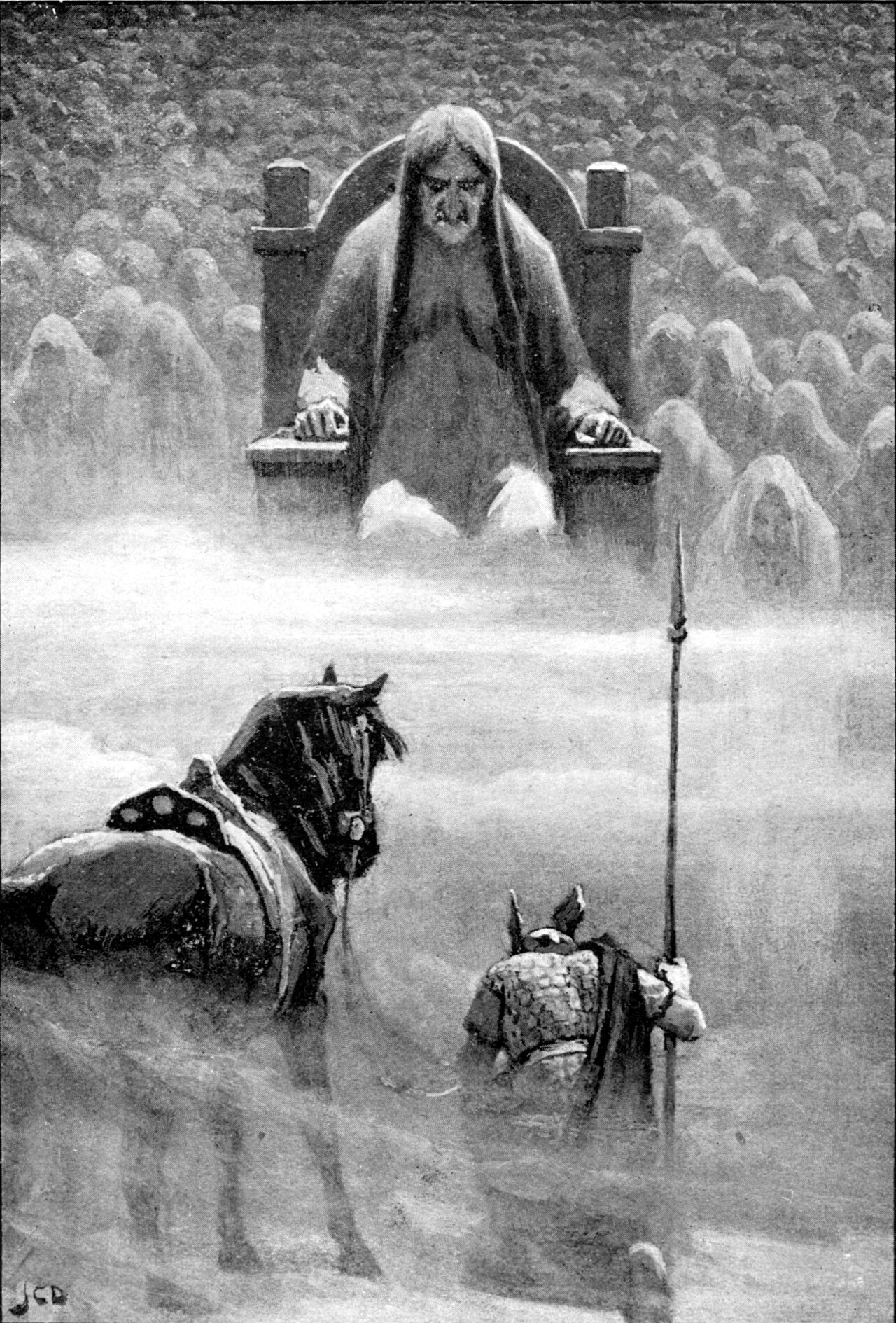 J.C. Dollman (1851-1934), "Hermod before Hela" in the realm of the dead, Helheim. Public domain.