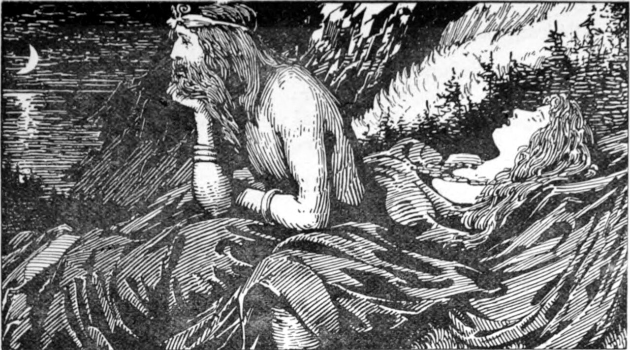 W.G. Collingwood (1854-1932), "Njords längtan till havet". Public domain.