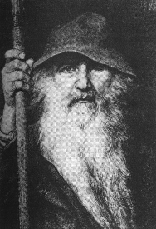Lorenz Frølich (1820-1908), Odin's self-sacrifice at Yggdrasil, illustration. Public domain.