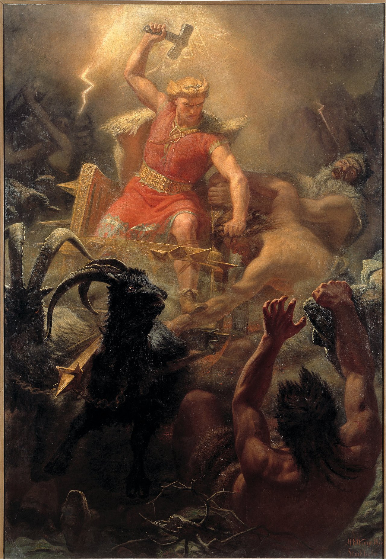 Mårten Eskil Winge (1825-1896), "Thor's Fight with the Giants", oil 1872. Nationalmuseum, Stockholm. Public domain.