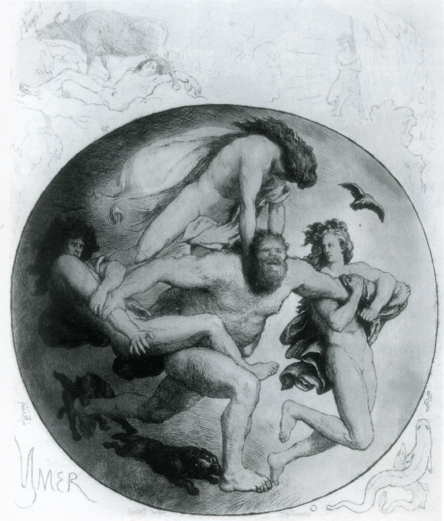 Lorenz Frølich (1820-1908), the slaying of Ymir. From his body Midgard was created. Public domain.